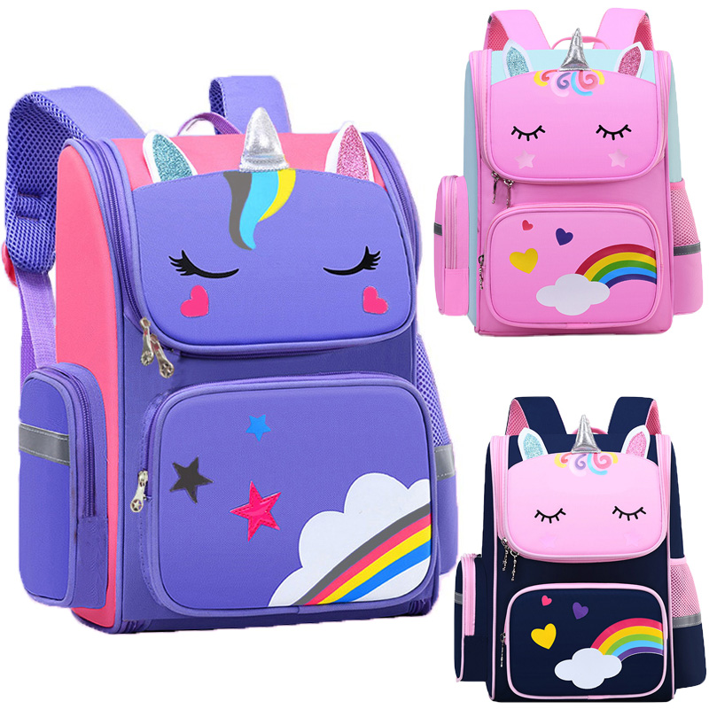 School Backpack Teen - Kinderrugzak voor meisjes, eenhoorn kinderboekentas, regenboogogen