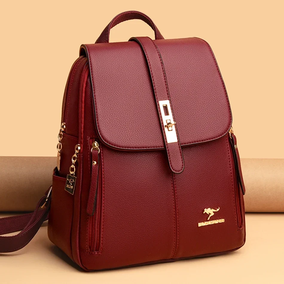 Leather Backpack Vintage - Dames lederen rugzak met grote capaciteit
