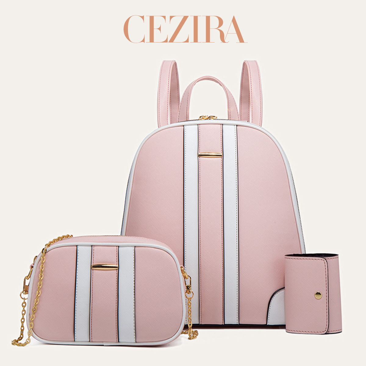 Fashion Backpack Women - CR Fashion Gestreepte Patchwork Rugzak Set