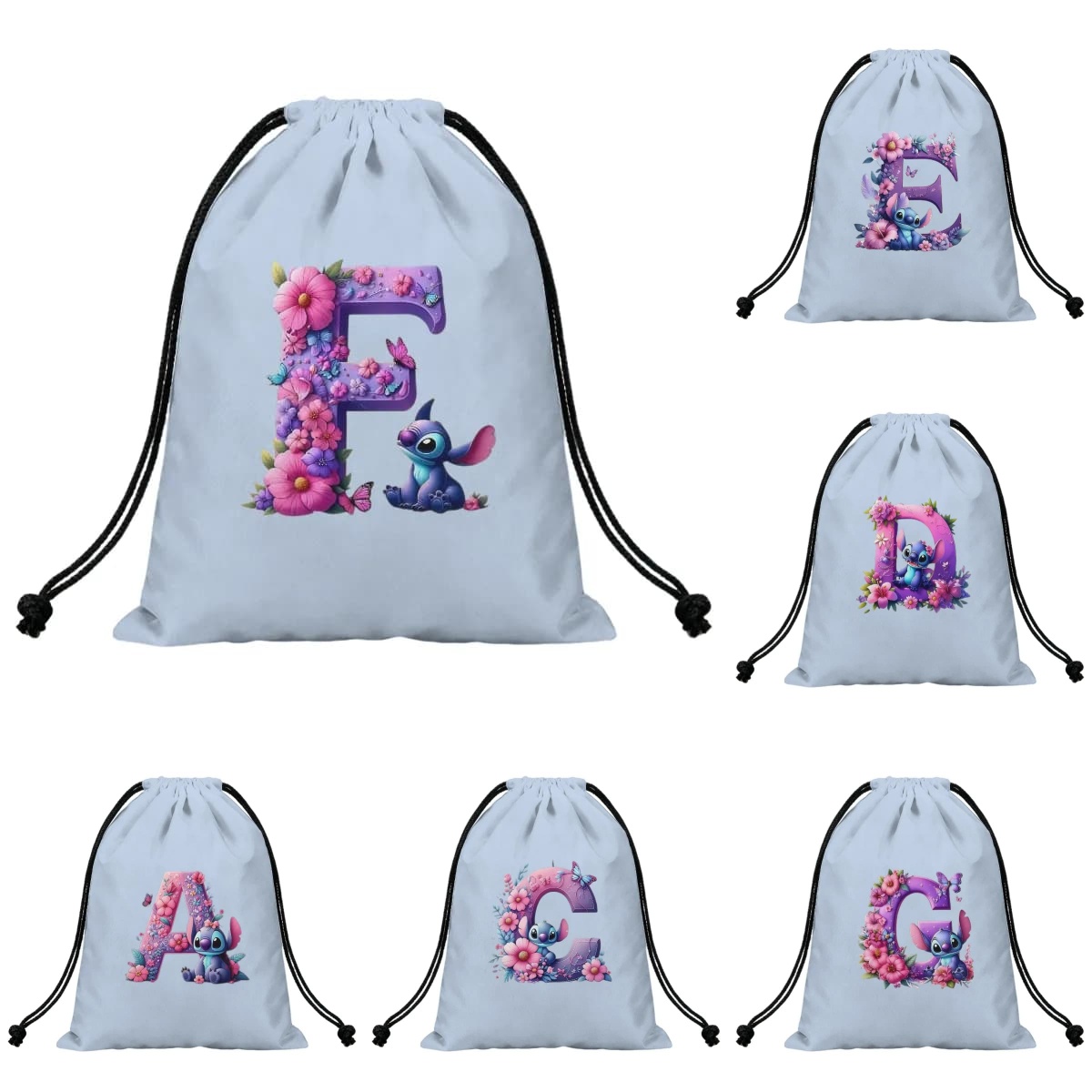Cartoon Stich A-Z Alfabet Bloe - Drawstring Gym Bag recensie en prijs